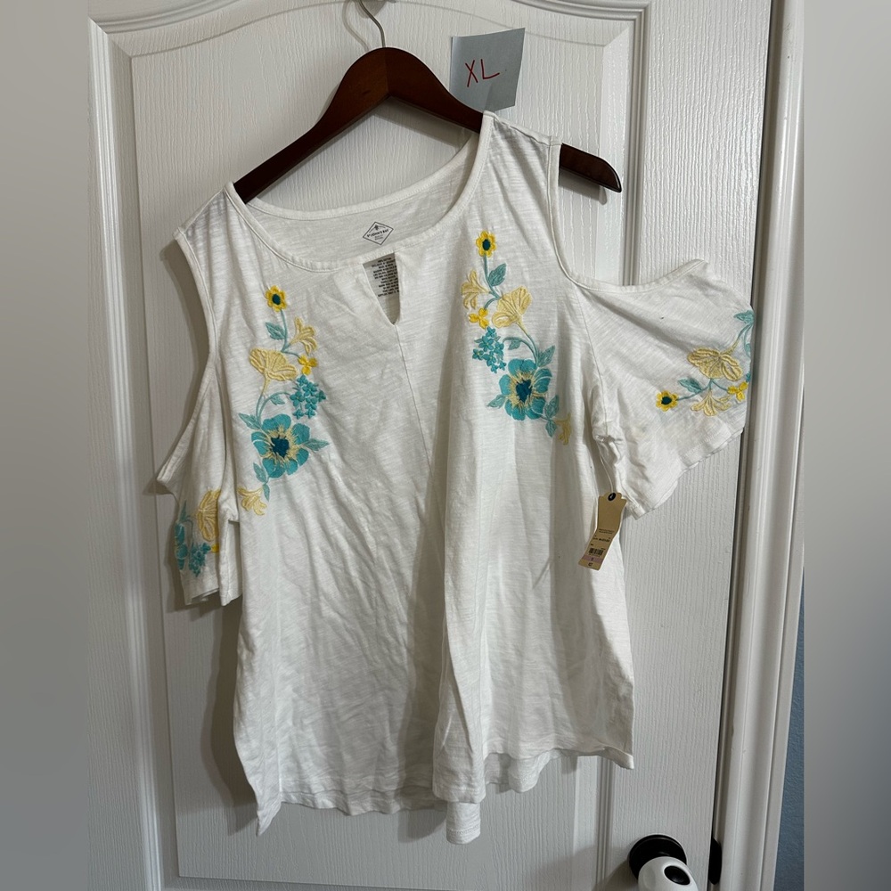 Floral Embroidered Cold Shoulder Top